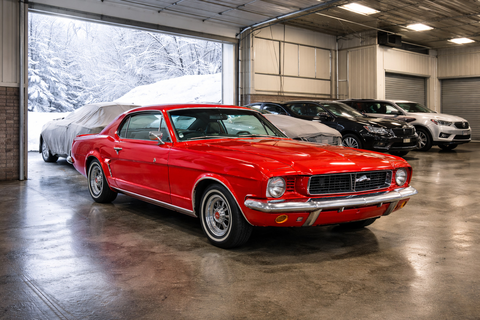 Classic car stored safely inside a secure indoor vehicle storage facility in Bellevue WI